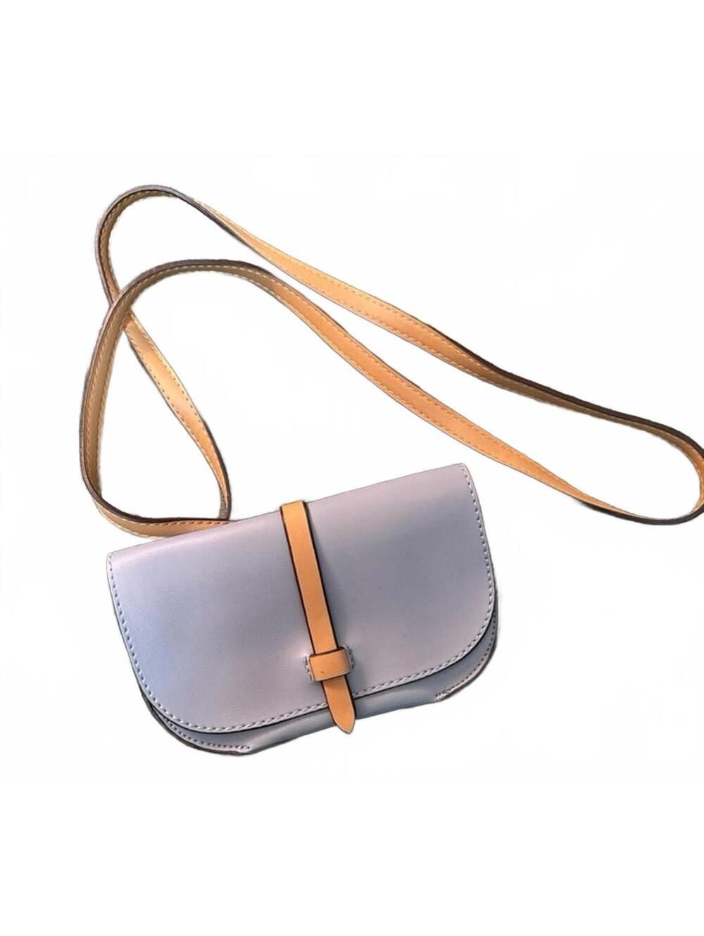 Crossbody Bag Purse Wallet. Pale Blue with Tan Strap. - Picture 1 of 5
